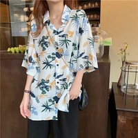 Blouse d'été florale ample style rétro occidental, inspiration Hong Kong, décontractée et respirante en polyester à manches courtes – Vente en gros