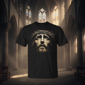 Camiseta vintage con corona de espinas y rostro de Jesucristo, color negro - Product Image 3