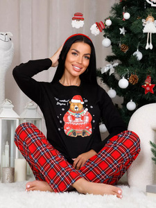 Conjunto de Pijama de 2 Piezas para Mujer, Cintura Elástica, Cuello Redondo, Estampado Personalizado, Ropa de Dormir, Pijama Navideño - Product Image 2