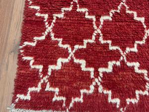 Tapis en laine noué à la main Rouge Géométrique Poils longs Doux Anti-statique Écologique Tapis de salon Chambre à coucher Décoration - Product Image 2