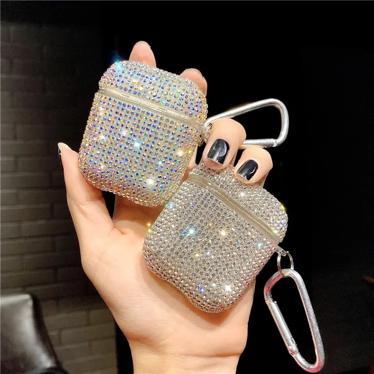 Sang Trọng Dễ Thương Kim Cương Sáng Bóng Glitter Bling Cứng Tai Nghe Không Dây Sạc Trường Hợp Cho Airpods 1 2 Phụ Kiện Sexy Girl Bìa