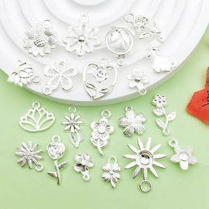 Silver Alloy Flower Pendant DIY Jewelry Accessory For Bracelet <b>Necklace</b> Making - Product Image 4