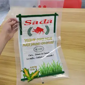 Bolsa de sellado térmico de tres lados personalizada de proveedores de China, bolsa de plástico de arroz y maíz de 4,5 KG, bolsa de plástico impermeable para arroz