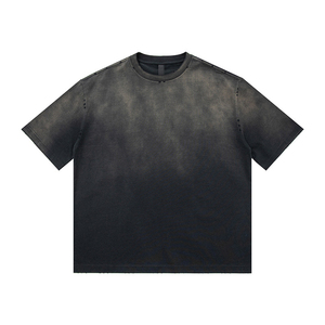 Custom Men's Old Street Hip Hop <strong>Half</strong> <strong>Sleeve</strong> <strong>T</strong>-<strong>Shirt</strong> Heavyweight Terry Fabric Vintage Gradient Print Loose <strong>T</strong> <strong>Shirts</strong> - Product Image 1