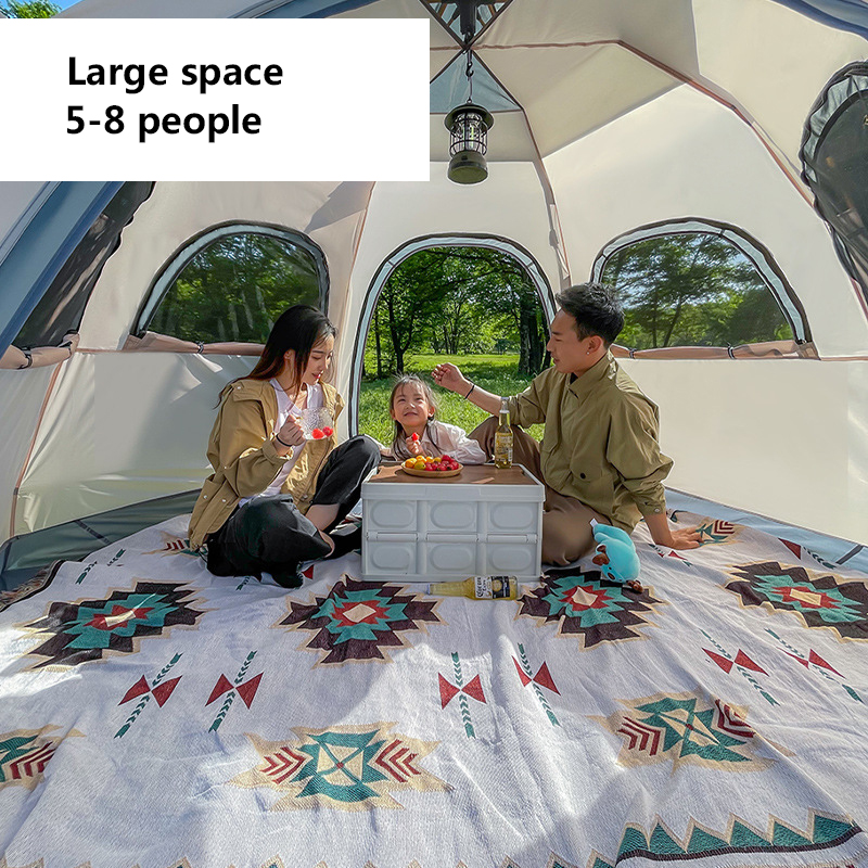 Hexagon 4 Person Camping Sun Shade Tents Outdoor Double Layer Rain Wind Protection