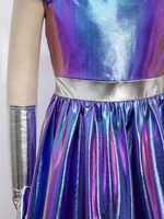 Robe métallique à volants pour filles de 6 à 16 ans, tenue de cosplay d'alien avec 1 paire de gants, costume de robot pour la danse jazz et les spectacles