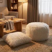 Pouf rond en fausse fourrure blanche, ottoman moelleux et confortable pour salon et chambre à coucher