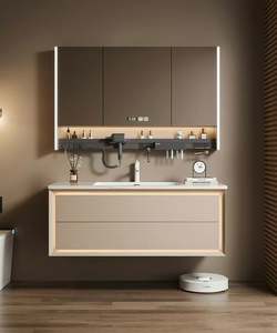 Modern Simplicity Style Advanced Grey Solid Wood Bathroom Cabinet Single Bathroom Vanity <b>with</b> extra <b>Large</b> LED <b>Mirror</b> - Product Image 5