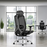 Chaise de bureau ergonomique moderne en maille avec appui-tête réglable, support lombaire, accoudoirs, vérin à gaz certifié classe 3, alliage d'aluminium, garantie 3 ans