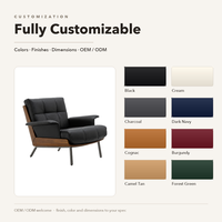 Fauteuil lounge en cuir rembourré, coque en noyer noir, pieds en métal, personnalisable OEM, pour hall d'hôtel et salon