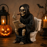 Figurine en résine BZY Grim Reaper assis sur les toilettes, décoration amusante pour la maison ou le bureau, cadeau artisanal amusant pour Halloween