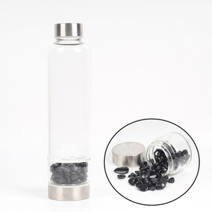 Bottiglia d'Acqua in Vetro Trasparente con Cristalli Infusi, Custodia Protettiva Rimovibile, Pietre Curative - Product Image 2