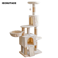 Arbre à chat avec housse en peluche, poteaux à gratter en sisal, hamac latéral, lit cylindrique de surveillance, planche à gratter fermée et inclinée