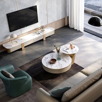 Table basse moderne en marbre beige pour le salon, design multifonctionnel