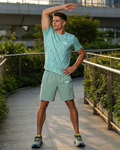 T-shirt pour homme de marque haut de gamme en promotion, respirant et tricoté, ensemble short et t-shirt de sport pour homme - Product Image 4