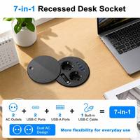 Prise de bureau encastrable EU Schuko 7-en-1 avec USB-C 35W, 2 ports USB-A, câble rétractable 100mm, concentrateur d'alimentation pour mobilier de bureau et d'hôtel OEM