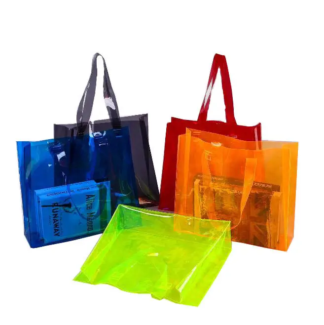 Şeffaf jöle çanta paketi giysi PVC giyim alışveriş hediye meyve çantası Logo ile