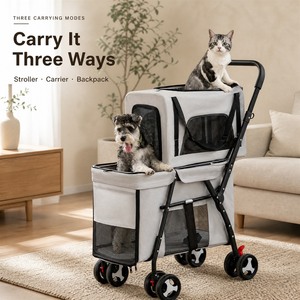 Carrito Plegable Gris para Mascotas con Cesta de Transporte y Almacenamiento, 4 Ruedas - Product Image 5