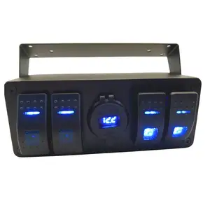 Interruptores de palanca de encendido y apagado de 5 pines a prueba de agua, caja de Panel de interruptor basculante de 5 entradas de 12V/24V con luz LED azul para vehículos