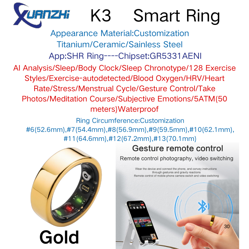 Gold Xuanzhi-K3-AI health-sleep-remote control-smart-ring