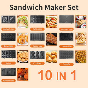 220v 110v US UK 3 in One Changeable Plate Waffle Donut <strong>Cake</strong> Breakfast Biscuit Machine Sandwich <strong>Maker</strong> - Product Image 2