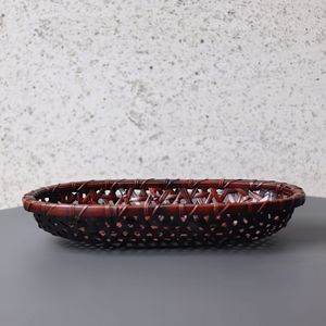 July 7th Bamboo Storage Tray Oval Lacquered Multifunctional Desktop Organizer For Tea Utensils And Fruit - Product Image 3