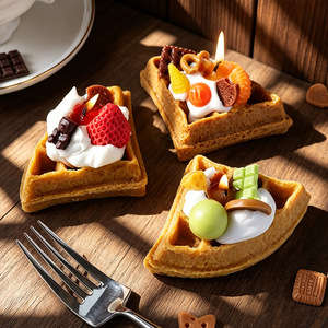 Simulation Waffle Scented <b>Candle</b> Creative Food Shape Soy Wax Aroma <b>Gift</b> Photo Display Ornament - Product Image 1