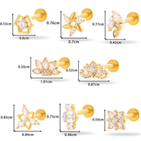 Anting Tragus Bunga Kincir Angin Maina ASTM F136 Titanium Push Pin Labret Piercing Geometri Zirkon untuk Tindik Tulang Rawan Helix Lobe