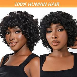 8-дюймовые короткие черные кудрявые парики Fumi с челкой, 150 г/шт, полностью машинной работы, удобные и дышащие, хит продаж - Product Image 3
