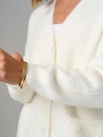 Beliebter Oversize-Cardigan aus Polyester mit V-Ausschnitt, Grobstrick, Bequemer Kunstfell-Cardigan für Damen mit Verdeckten Knöpfen