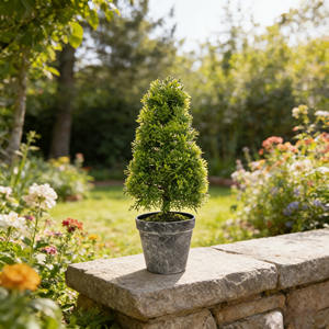 Arbre de Noël artificiel <span class=keywords><strong>en</strong></span> plastique, forme cône, topiaire, <span class=keywords><strong>en</strong></span> couches, vert émeraude, <span class=keywords><strong>pot</strong></span> gris vieilli, écologique, intérieur/extérieur, toute l'année - Product Image 6