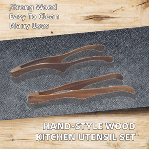Multi-Purpose Wood Kitchen Utensils Includes BBQ <b>Serving</b> <b>Tongs</b> Salad <b>Tongs</b> Steak Clip Stainless Steel Hand Grip Dishwasher Safe - Product Image 2