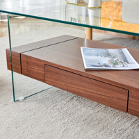 Table basse moderne en verre trempé avec tiroir, durable et facile à nettoyer, meubles pour salons, hôtels et appartements