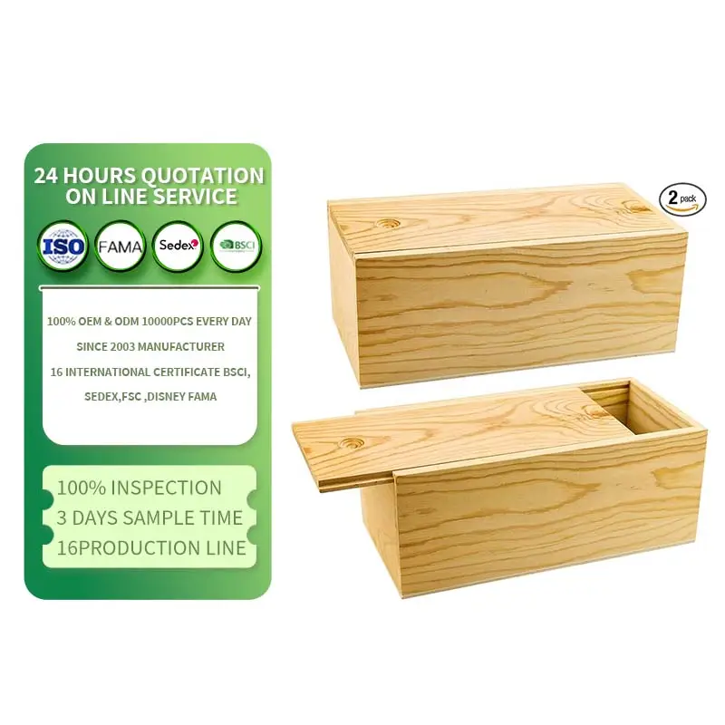 Caja de almacenamiento de madera sin terminar con tapa deslizante, caja de madera Natural en blanco, contenedor para regalo, joyero, manualidades DIY, pasatiempos, almacenamiento en el hogar