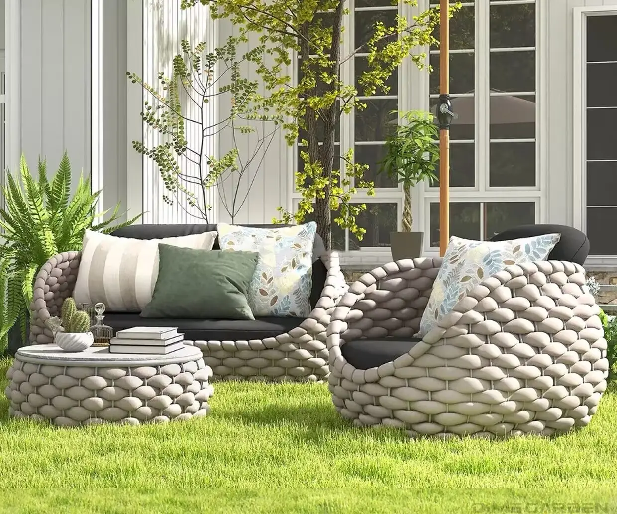 PE Rattan Outdoor Korb Terrasse Garten Sofa ausgefallene Sofa und Tisch garnituren