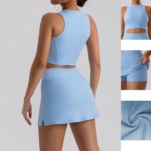 Nuevos chalecos acolchados de talla grande para <span class=keywords><strong>mujer</strong></span>, faldas de tenis de entrenamiento, pantalones cortos con cuello redondo y sensación desnuda, de Yoga Tops, ropa deportiva - Product Image 3