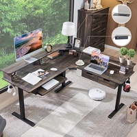 Bureau debout électrique en forme de L de 60 pouces avec tiroirs, plateau pour clavier, prises de courant, LED, réglable en hauteur, bureau d'ordinateur d'angle