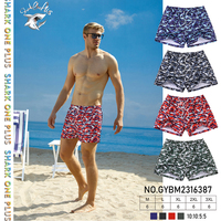 Groothandel op maat gemaakte Shark One Plus zomerstrand zwembroeken luxe stijl blauwe digitale print dierenprint snel drogend waterdicht