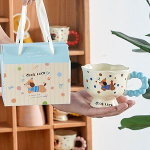 Tasse sculptée en porcelaine blanche créative, style nordique, motif chat de dessin animé, texte « GOOD LUCK », pour anniversaire, fête de la mi-automne, cadeau, boîte cadeau - Product Image 4