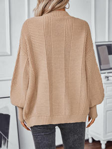 เสื้อสเวตเตอร์แบบสวมหัวทรงหลวมสำหรับผู้หญิงเสื้อสเวตเตอร์ถักคอวีสีทึบแบบลำลองสำหรับฤดูหนาว - Product Image 2