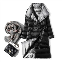 Vestes d'hiver pour femmes-Manteau épais et chaud à double face en plumes-Parka longue-Bouton-Veste légère tissée pour femmes