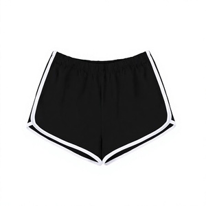 Women's Black Cotton Knitted High Waist Sporty Shorts Quick Dry Regular Fit Striped Color Blocked Drawstring Closure Workout - Product Image 5