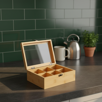 Boîte à thé rectangulaire en bambou naturel à 8 compartiments, rangement de cuisine avec laque transparente, style japonais classique traditionnel