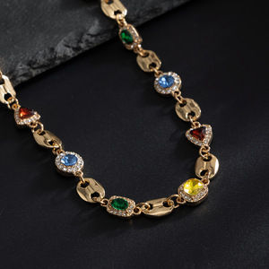 <span class=keywords><strong>Collana</strong></span> con Diamanti Colorati in Stile Europeo <span class=keywords><strong>e</strong></span> Americano per <span class=keywords><strong>Uomo</strong></span>, <span class=keywords><strong>Bracciale</strong></span> Versatile Hip-hop Retrò di Lusso Super Scintillante - Product Image 2