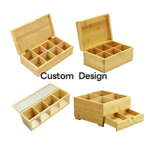 Custom Design Solid Wood Engraving Bamboo Tea Bag Organizer Tea Storage Case for Tea bag