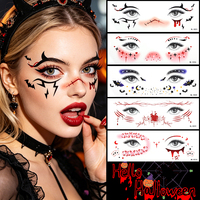 Autocollants de tatouage temporaire pour le visage, OEM ODM personnalisés, effet sanglant, cicatrice de zombie, toile d'araignée, imperméables, effrayants, non toxiques, pour fête d'Halloween