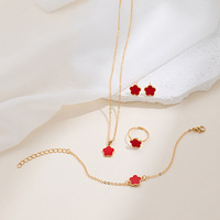 Ensemble de bijoux en alliage de trèfle porte-bonheur pour femmes 4 pièces collier bracelet anneau boucles d'oreilles cadeau de mode pour fête et usage quotidien