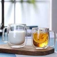 Fabricant-Fourniture d'une tasse en verre à haute teneur en borosilicate et à gros ventre Tasse à café créative Base en verre simple Conception à double couche