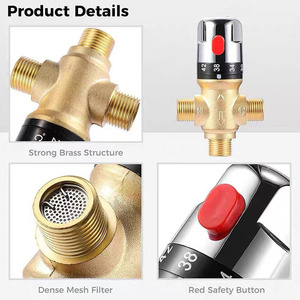 Flola All Copper <b>Thermostatic</b> Valve G12 Solar Water Heater Temperature <b>Control</b> Mixing Valve For Kitchen - Product Image 5