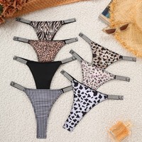 Culotte sexy pour femme, style européen et américain, avec strass brillants, imprimé animal, respirante, en polyester/coton, taille basse, pour le commerce international